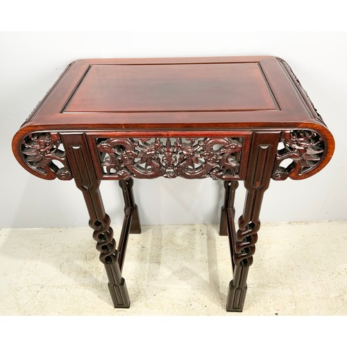 659 - CARVED ORIENTAL HARDWOOD ALTER TABLE 102cm TALL