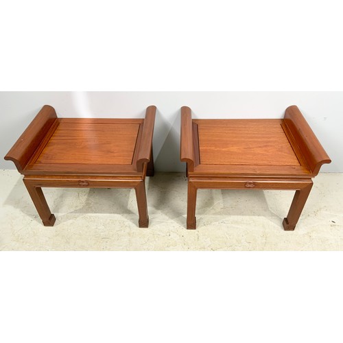 652 - PAIR OF ORIENTAL HARDWOOD OCCASIONAL TABLES / STOOLS WIDTH 63cm