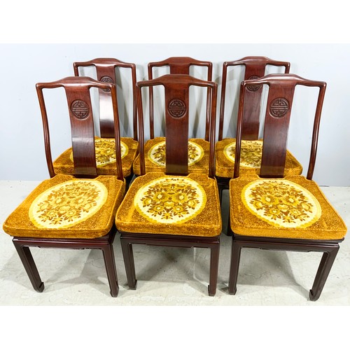 711 - SET OF 8  ORIENTAL HARDWOOD  DINING CHAIRS 2 CARVERS & 6 SINGLE