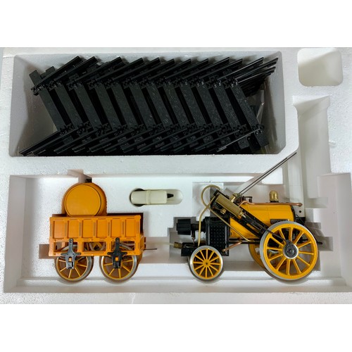 449 - HORNBY, 3.5 INCH GAUGE BOXED LIVE STEAM MODEL OF STEPHENSONS ROCKET, IN GOOD CONDITION, LITTLE IF AN... 