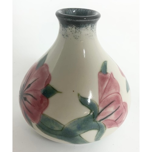 195 - COBRIDGE RED FLORAL DECORATED SQUAT VASE 9cm TALL