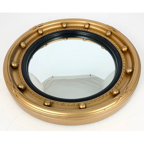 57 - ROUND CONVEX MIRROR 29cm DIAMETER IN GILT FRAME