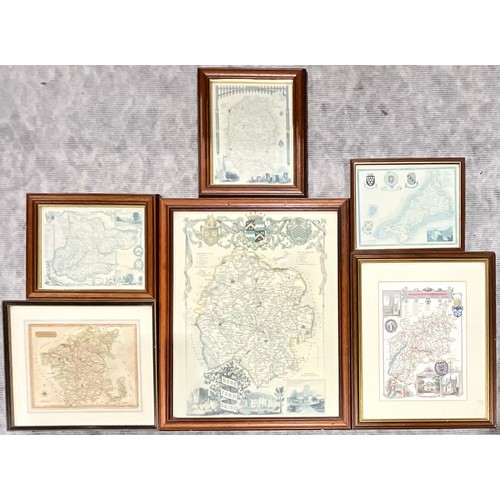 62 - SIX FRAMED COUNTY MAPS INC. LOCAL COUNTIES HEREFORDSHIRE, WORCESTERSHIRE AND GLOUCESTERSHIRE