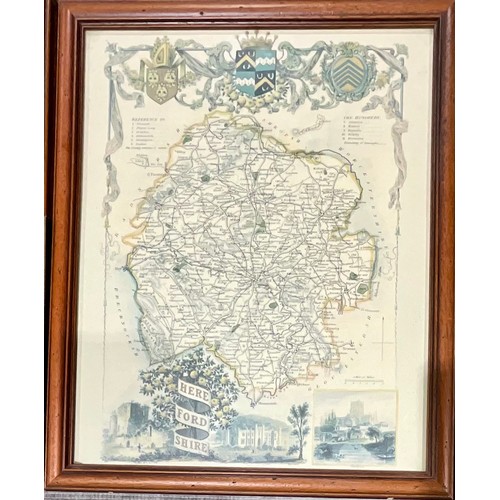 62 - SIX FRAMED COUNTY MAPS INC. LOCAL COUNTIES HEREFORDSHIRE, WORCESTERSHIRE AND GLOUCESTERSHIRE