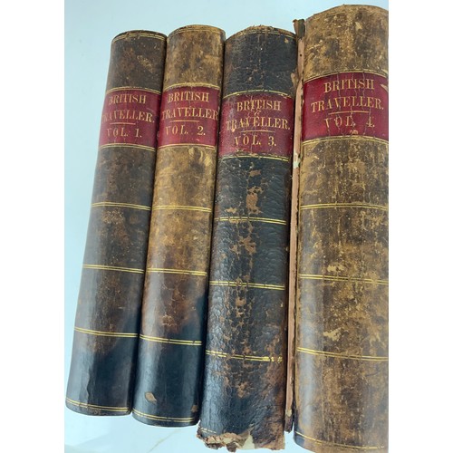 72 - 4 LEATHER BOUND VOLUMES OF  BRITISH TRAVELLER BY JAMES DUGDALE