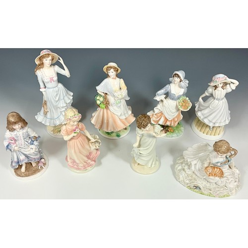 115 - ROYAL WORCESTER (6) AND COALPORT (2) FIGURINES