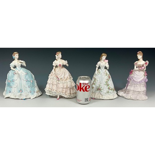 113 - THREE N. STEVENS SCULPTED ROYAL WORCESTER FIGURINES INC. THE FIRST QUADRILLE, THE FAIREST ROSE AND Q... 