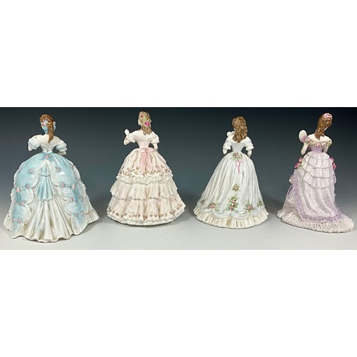 113 - THREE N. STEVENS SCULPTED ROYAL WORCESTER FIGURINES INC. THE FIRST QUADRILLE, THE FAIREST ROSE AND Q... 