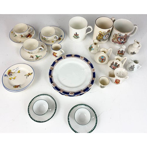 142 - MISC. CHINA AND PORCELAIN INC. CRESTED CHINA, CHILDS TEA SET ETC.