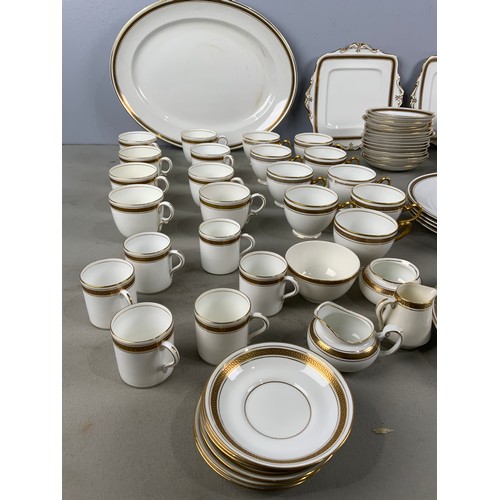 155 - LARGE QUANTITY OF BRILLIANT WHITE WITH GILT DECORATION TABLE WARE 2 TRAYS VARIOUS FACTORIES