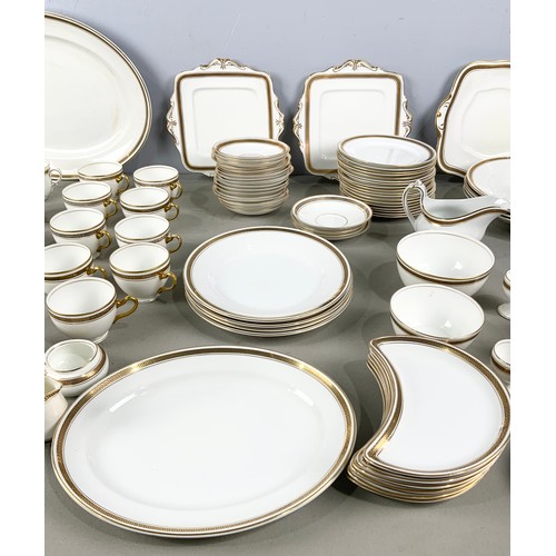 155 - LARGE QUANTITY OF BRILLIANT WHITE WITH GILT DECORATION TABLE WARE 2 TRAYS VARIOUS FACTORIES