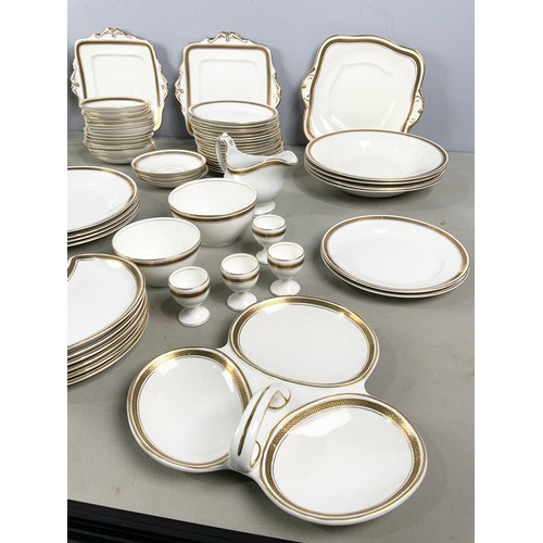 155 - LARGE QUANTITY OF BRILLIANT WHITE WITH GILT DECORATION TABLE WARE 2 TRAYS VARIOUS FACTORIES