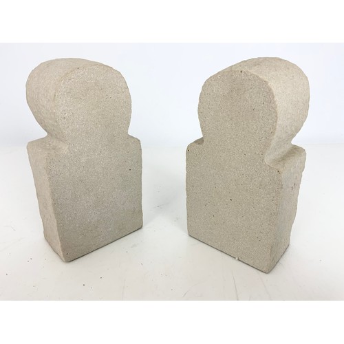 182 - PAIR OF STONE HEAD BOOKENDS 18cm TALL