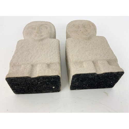 182 - PAIR OF STONE HEAD BOOKENDS 18cm TALL