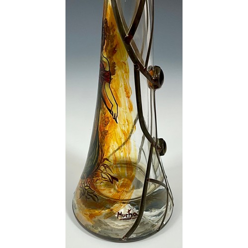 202 - AFTER ALPHONSE MUCHA HAND PAINTED ART NOUVEAU SUMMER VASE BY SEKYT ART STUDIO. Approx. 35cm Tall