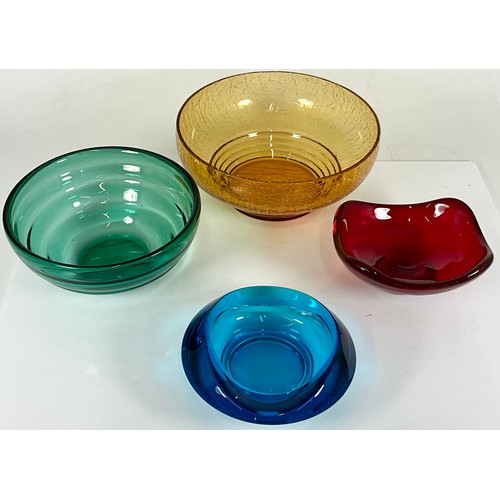 204 - STUDIO GLASS BOWLS (4) LARGEST 25cm Dia.