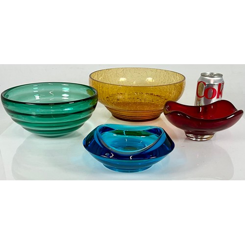 204 - STUDIO GLASS BOWLS (4) LARGEST 25cm Dia.