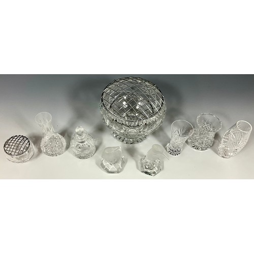 240 - CRYSTAL GLASS ROSE BOWL T/W MISC. MINIATURE CUT GLASS ITEMS AND GLASS BIRD STUDIES