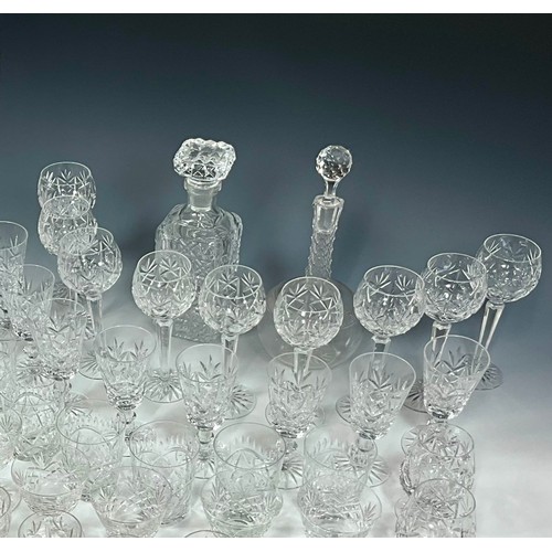 248 - MISC. CRYSTAL GLASSWARE INC. SUITE OF DRINKING GLASSES AND 2 DECANTERS