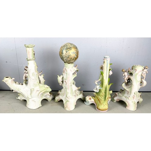 250 - CONTINENTAL PORCELAIN FIGUAL CLOCK WITH 4 SIMILAR STYLE CANDLESTICKS AF