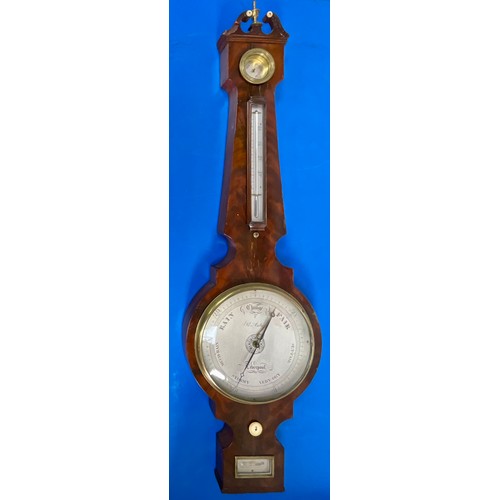 258 - GEORGE IV MAHOGANY WHEEL BAROMETER WITH A 25CM SILVERED REGISTER SIGNED R. ADIE, LIVERPOOL ABOVE A H... 