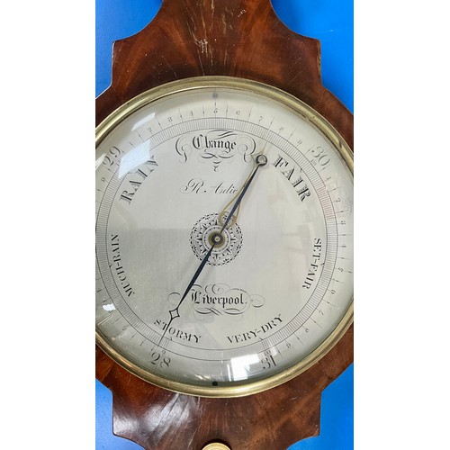 258 - GEORGE IV MAHOGANY WHEEL BAROMETER WITH A 25CM SILVERED REGISTER SIGNED R. ADIE, LIVERPOOL ABOVE A H... 