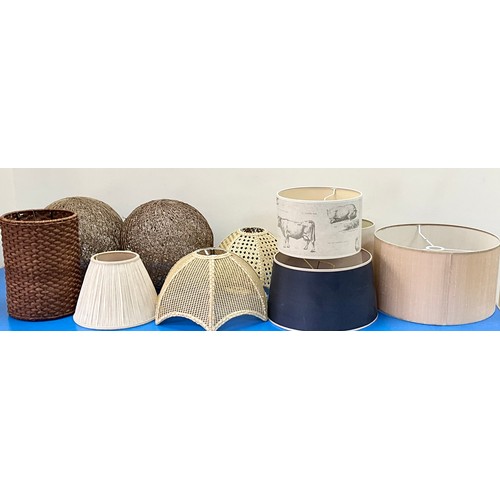 290 - COLLECTION OF LINEN, SILK AND WICKER LAMPSHADES