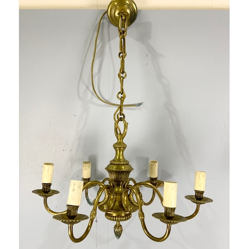 285 - VINTAGE BRASS 6 BRANCH ELECTRIC CEILING LIGHT