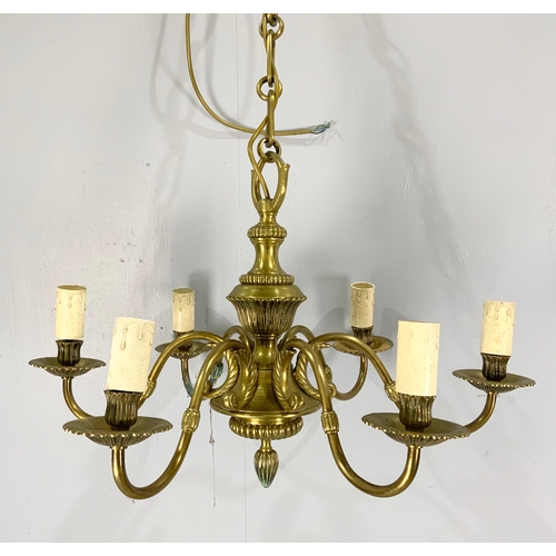 285 - VINTAGE BRASS 6 BRANCH ELECTRIC CEILING LIGHT