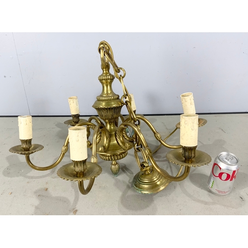 285 - VINTAGE BRASS 6 BRANCH ELECTRIC CEILING LIGHT