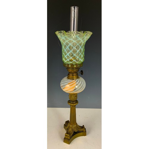 267 - ANTIQUE OIL LAMP WITH GLASS RESERVOIR & VASELINE GLASS SHADE REGISTRATION NUMBER 5313