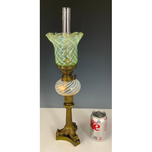 267 - ANTIQUE OIL LAMP WITH GLASS RESERVOIR & VASELINE GLASS SHADE REGISTRATION NUMBER 5313