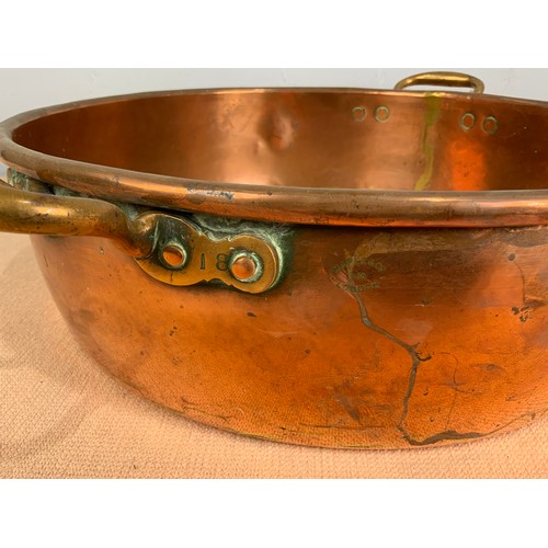 330 - MAPLE &  CO  18’’ COPPER PRESERVE PAN WITH BRASS HANDLES