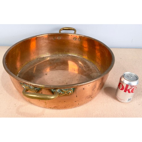 330 - MAPLE &  CO  18’’ COPPER PRESERVE PAN WITH BRASS HANDLES