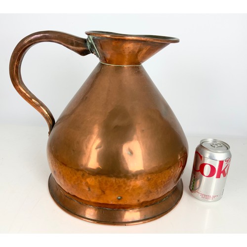 322 - VICTORIAN COPPER HARVEST JUG WITH MEASURE STAMP 32cm TALL