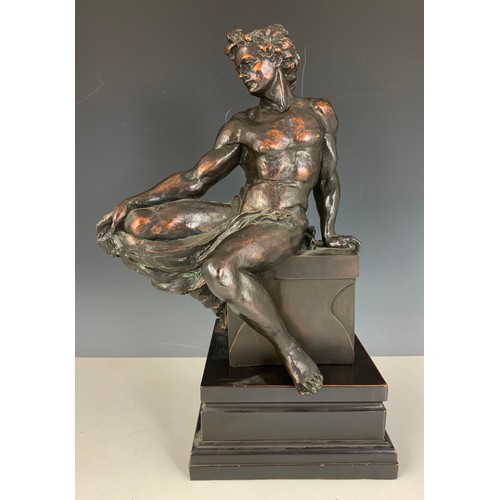 321 - LARGE BRONZE EFFECT CLASSICAL MAN MODEL ON PLINTH 46cm TALL