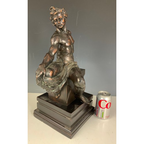 321 - LARGE BRONZE EFFECT CLASSICAL MAN MODEL ON PLINTH 46cm TALL