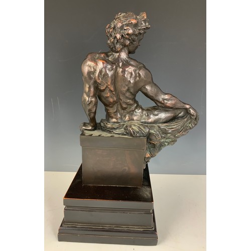 321 - LARGE BRONZE EFFECT CLASSICAL MAN MODEL ON PLINTH 46cm TALL