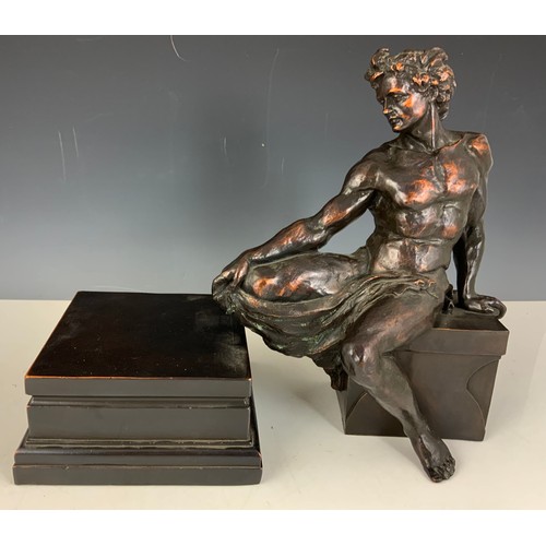 321 - LARGE BRONZE EFFECT CLASSICAL MAN MODEL ON PLINTH 46cm TALL