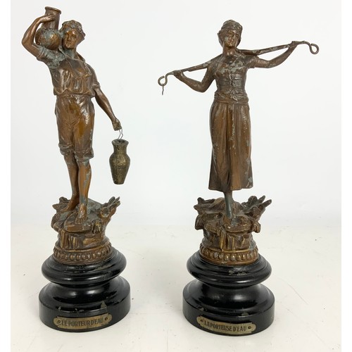 317 - PR. SPELTER FIGURES, APPROX. 29CM, LA PORTEUSE D’EAU AND LE PORTEUR D’EAU