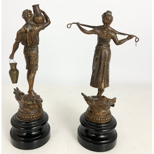 317 - PR. SPELTER FIGURES, APPROX. 29CM, LA PORTEUSE D’EAU AND LE PORTEUR D’EAU