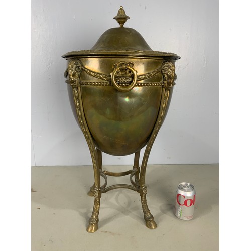 324 - EMPIRE STYLE BRASS COAL BUCKET / BIN / BOX ON 4 HOOF FEET 68cm TALL