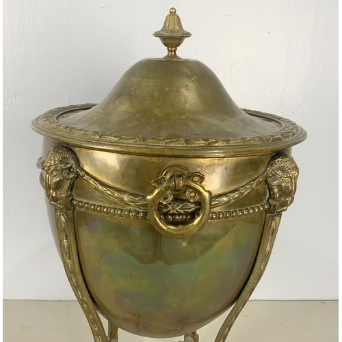 324 - EMPIRE STYLE BRASS COAL BUCKET / BIN / BOX ON 4 HOOF FEET 68cm TALL