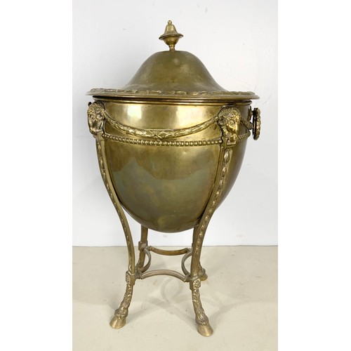 324 - EMPIRE STYLE BRASS COAL BUCKET / BIN / BOX ON 4 HOOF FEET 68cm TALL