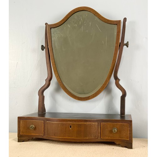 55 - SHIELD SHAPE MIRROR ON THREE DRAWER STAND