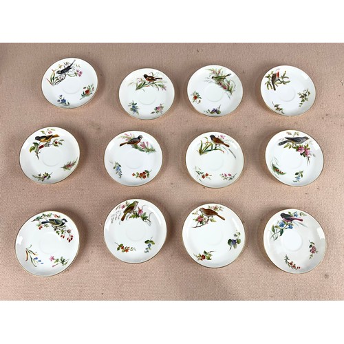 135 - 19TH  CENTURY ROYAL WORCESTER TEAWARE WITH HAND PAINTED BIRDS  DECORATION INC 12 SIDE PLATES , 12 SA... 