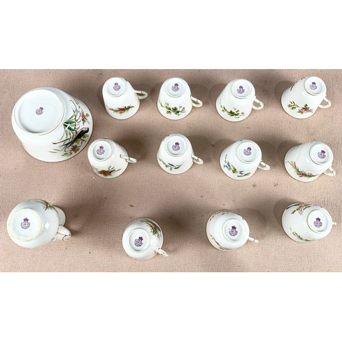 135 - 19TH  CENTURY ROYAL WORCESTER TEAWARE WITH HAND PAINTED BIRDS  DECORATION INC 12 SIDE PLATES , 12 SA... 