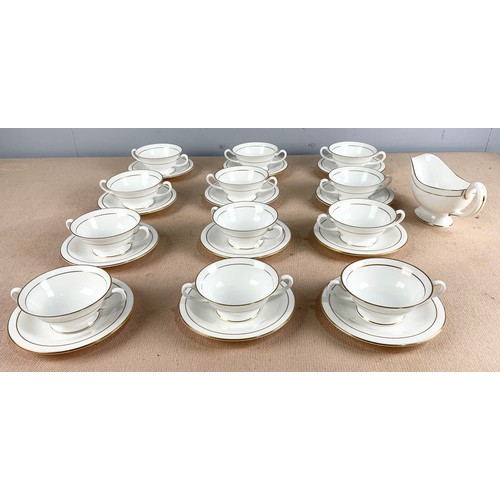 134 - 12 ROYAL WORCESTER  CREAM SOUP BOWLS & SAUCERS WITH SAUCE BOAT