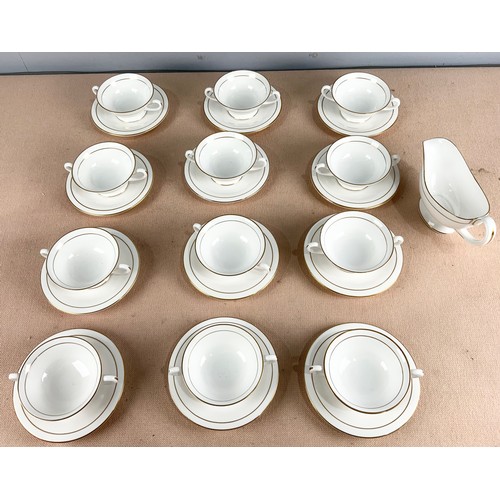 134 - 12 ROYAL WORCESTER  CREAM SOUP BOWLS & SAUCERS WITH SAUCE BOAT