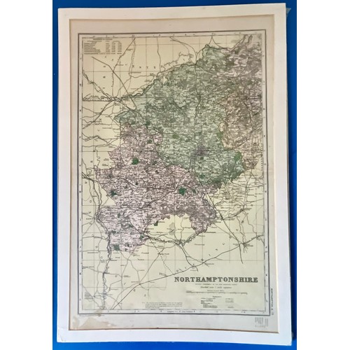 65 - MAP PRINTS OF THE UK, COUNTIES AND CITIES INC. LEICS, LINCOLN, NORTHANTS, HUNTINGDON, MANCHESTER, BI... 